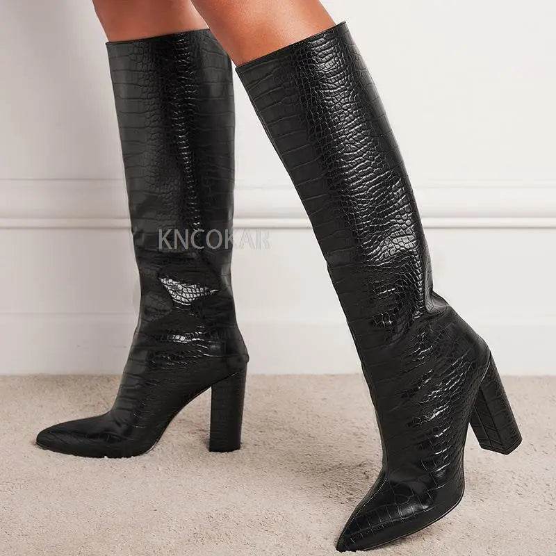 2023 Chunky Over-the-Knee Boots - Lychee Pattern, Pointed Toe Style - Buy Center UK