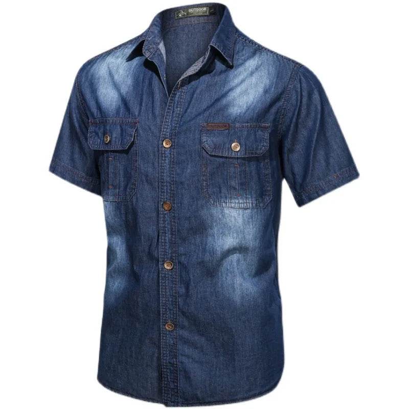 Buy Center Men's Cotton Denim Short Sleeve Shirt - Quick Drying Comfort - Buy Center UK