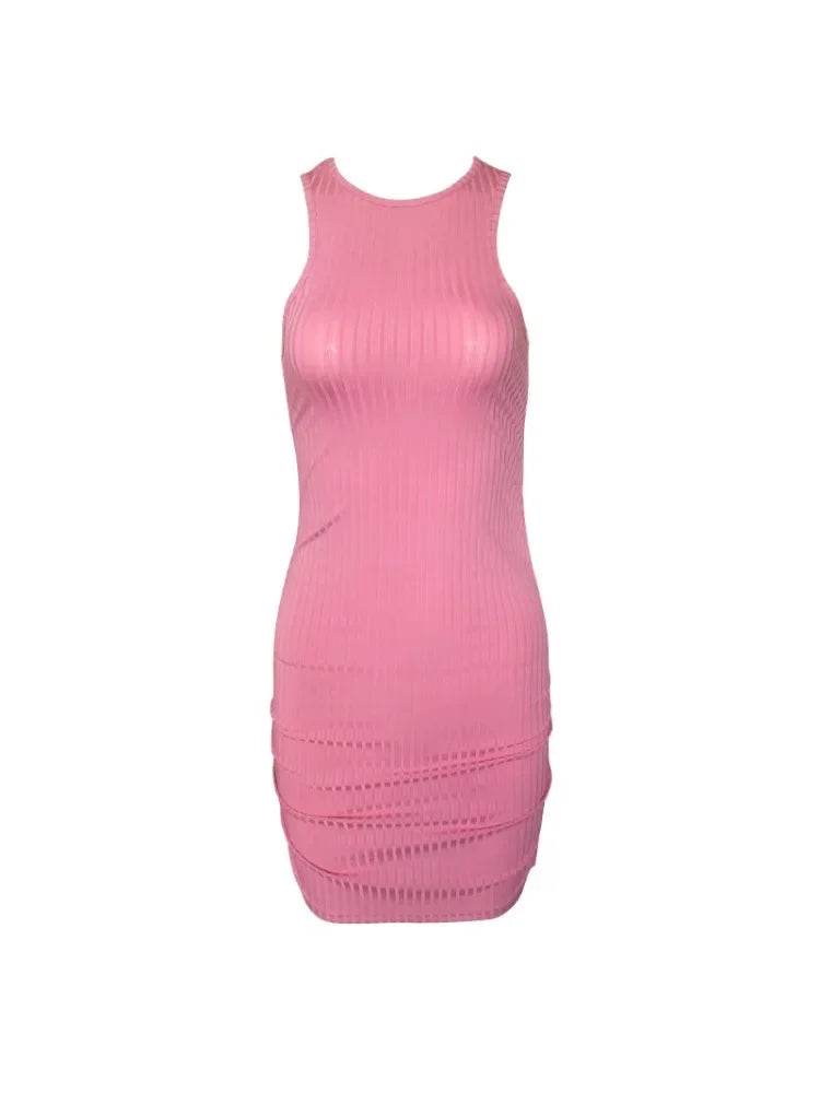 Buy Center Sexy Bodycon Mini Dress - Sleek Sleeveless Stripes Design - Buy Center UK