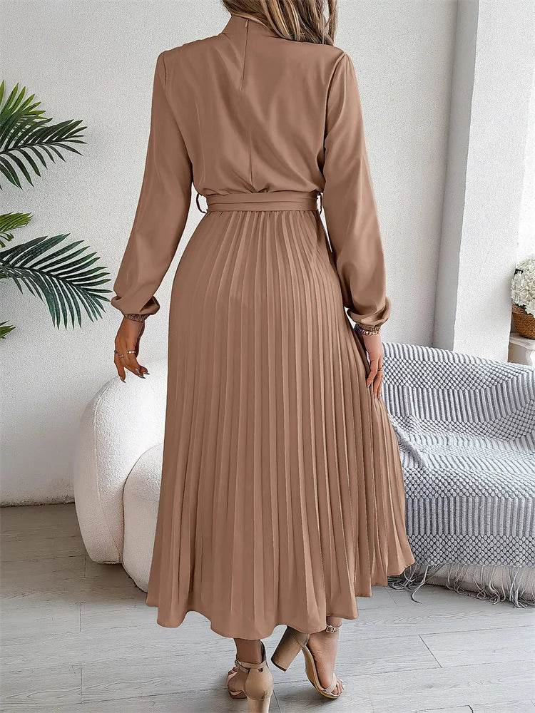 Msfilia Elegant Stand Collar Dress - Full Sleeve High Waist Design - Buy Center UK