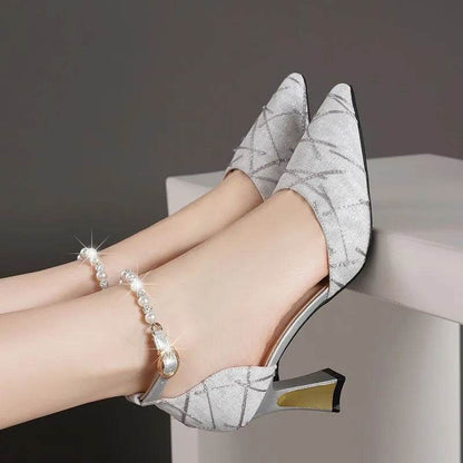 VKJF Women's High Heels Sandals - Pointed Tip & Bead Design - Buy Center UK