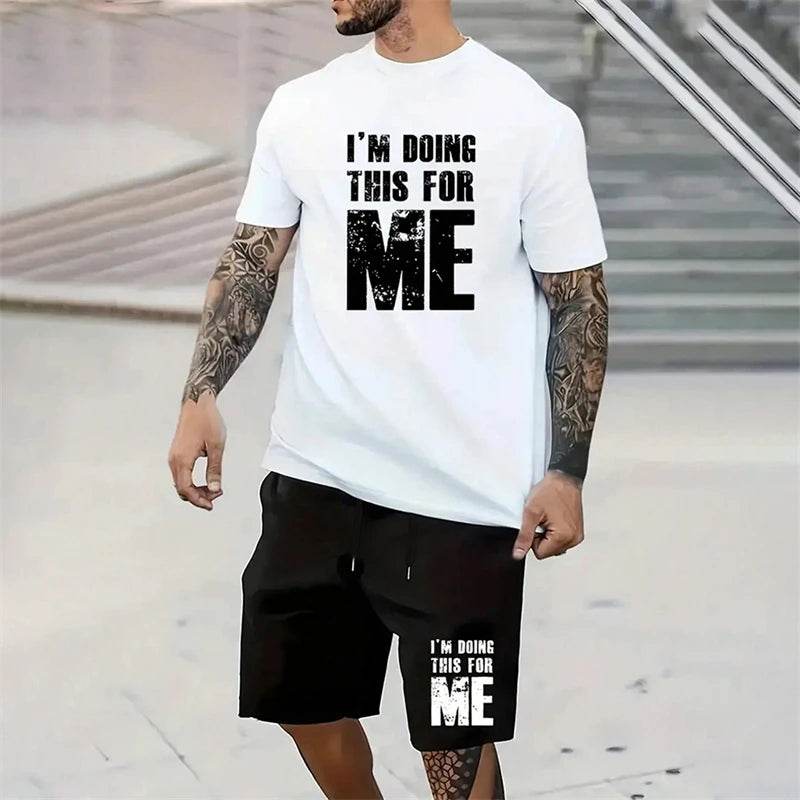 Hot Summer Men's Casual Suit - Letter Print T-Shirt & Shorts Set - Buy Center UK