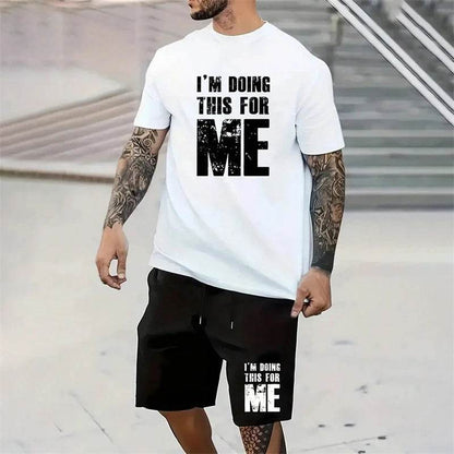 Hot Summer Men's Casual Suit - Letter Print T-Shirt & Shorts Set - Buy Center UK