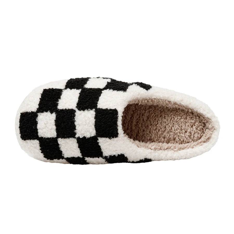 Buy Center Women's Fluffy Checker Slippers - Cozy Indoor House Shoes - Buy Center UK