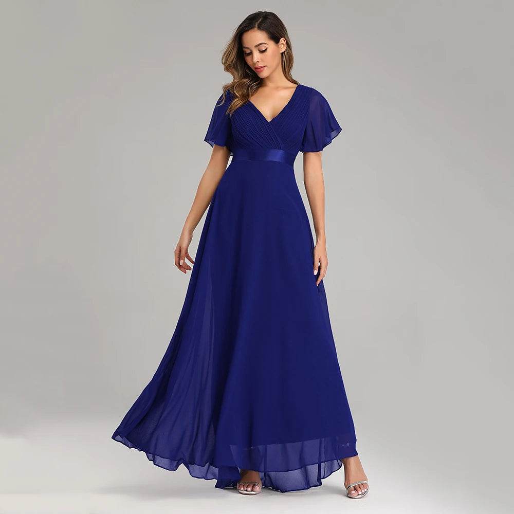 XUCTHHC Elegant V-Neck Evening Gown - Ruffles for Wedding Parties - Buy Center UK