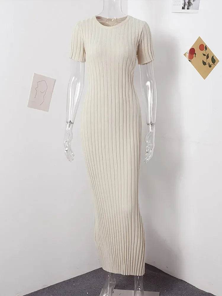 Buy Center Ladies Knitted Short Sleeve Long Dress - Spring Fashion Chic - Buy Center UK