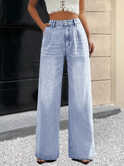 Buy Center Women's Solid Color Jeans - Wide Leg Casual Style - Buy Center UK