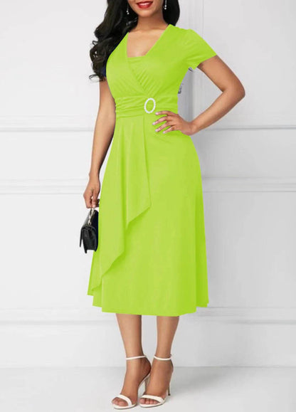 Elegant Summer Midi Dress - Women’s V Neck Asymmetric Hem Style - Buy Center UK