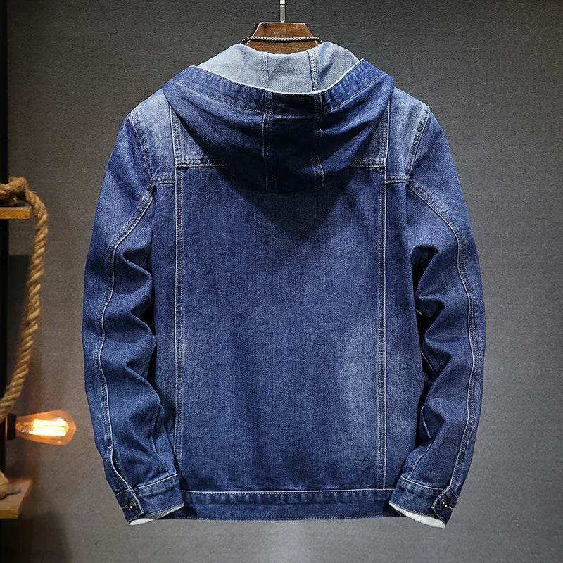 Buy Center Men’s Hooded Denim Jacket - Casual Spring Style, Pockets - Buy Center UK