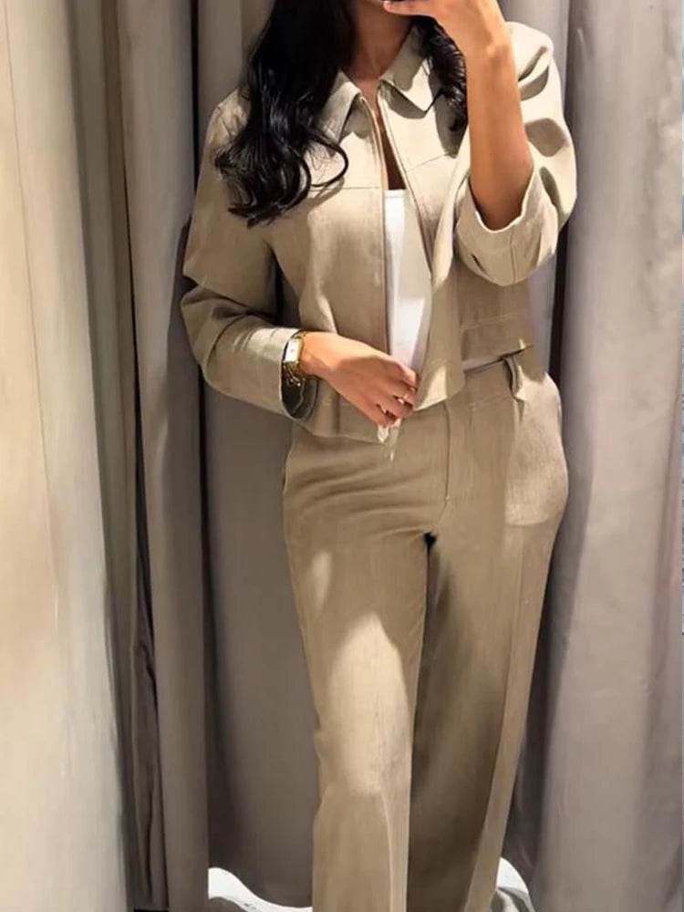 Buy Center Women's Casual Jacket Pant Set - Cropped Top & Trousers - Buy Center UK