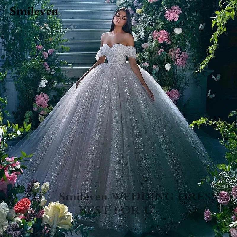Smileven Princess Wedding Dress - Sweetheart, Off-the-Shoulder Elegance - Buy Center UK
