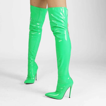 Buy Center Over Knee Boots - Patent Leather, Pointed Toe High Heels - Buy Center UK