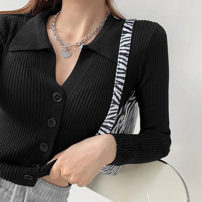 Buy Center Women's Autumn Cardigan - Stylish V-Neck Knitwear in Blue, White, Green - Buy Center UK