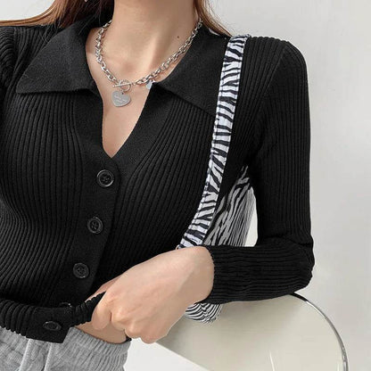 Buy Center Women's Autumn Cardigan - Stylish V-Neck Knitwear in Blue, White, Green - Buy Center UK