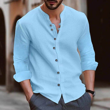 Buy Center Cotton Linen Men's Shirt - Retro Casual Long Sleeve Top - Buy Center UK