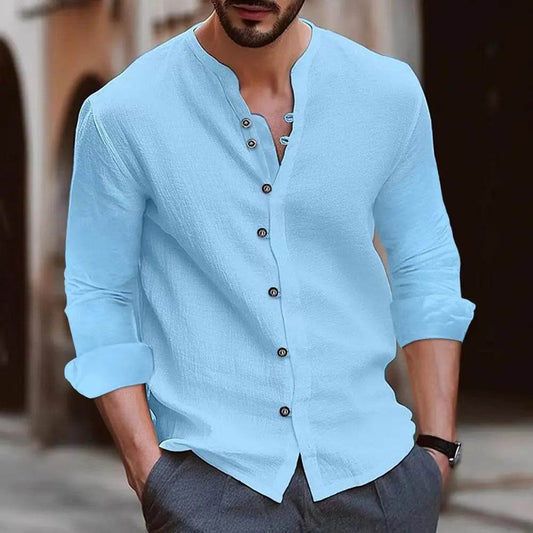 Buy Center Cotton Linen Men's Shirt - Retro Casual Long Sleeve Top - Buy Center UK