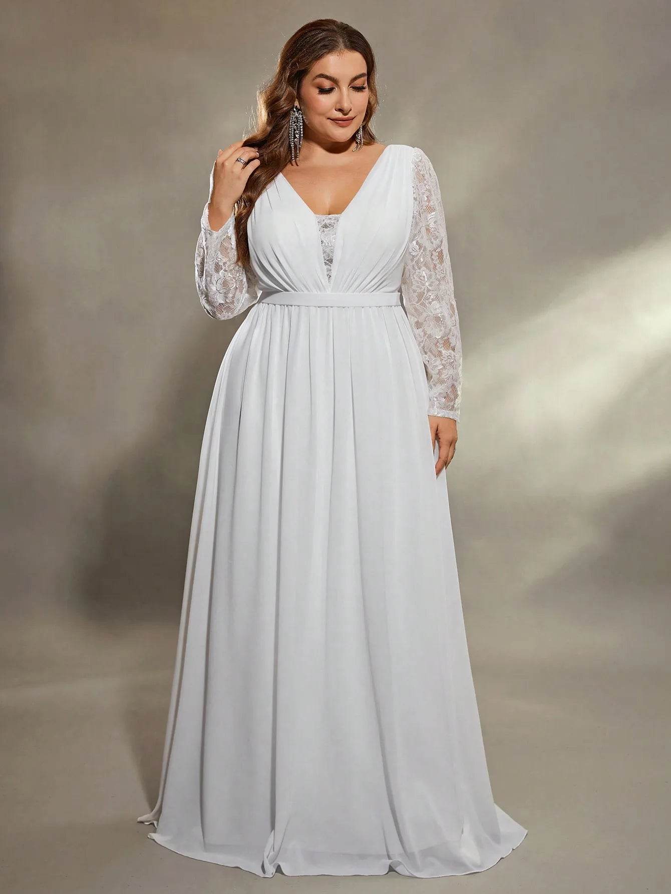Mgiacy Plus Size Deep V Lace Evening Gown - Full Skirt Elegance - Buy Center UK