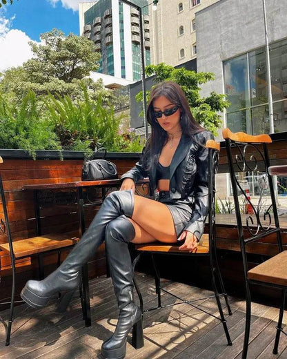 Buy Center Women's Over The Knee Platform Boots - Super High Chunky Heel - Buy Center UK