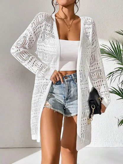 Buy Center Solid Color Knitted Cardigan - Elegant Loose Fit Sweater - Buy Center UK