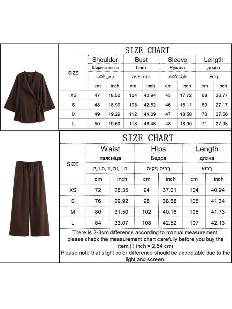 TFMLN Women's Kimono Style Set - Fashion Linen Tops & Wide Leg Pants - Buy Center UK