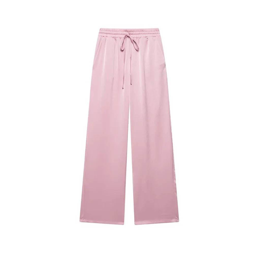 PB&ZA Pink Satin Blazer & Wide-Leg Pants Set - Chic Women's Style - Buy Center UK