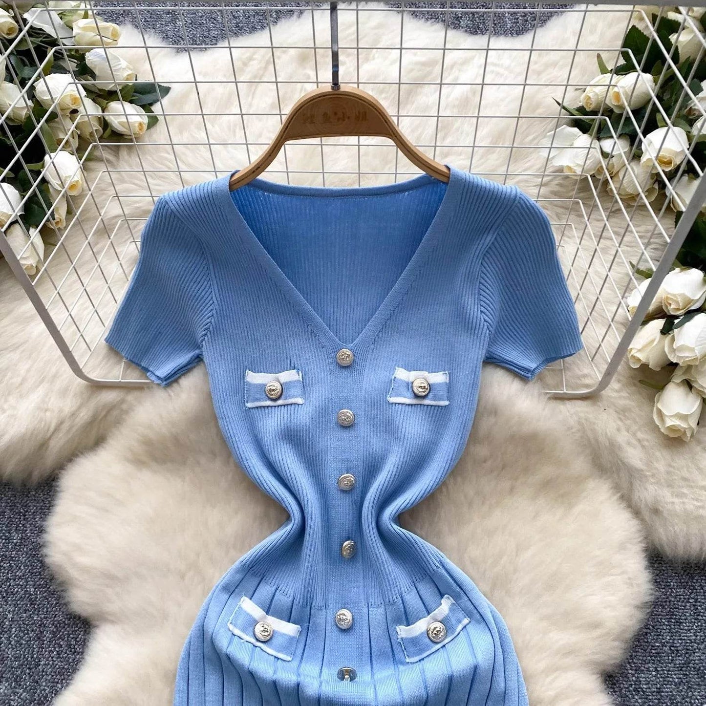 YuooMuoo V-Neck Bodycon Knit Dress - Chic Wrap Hips Design - Buy Center UK