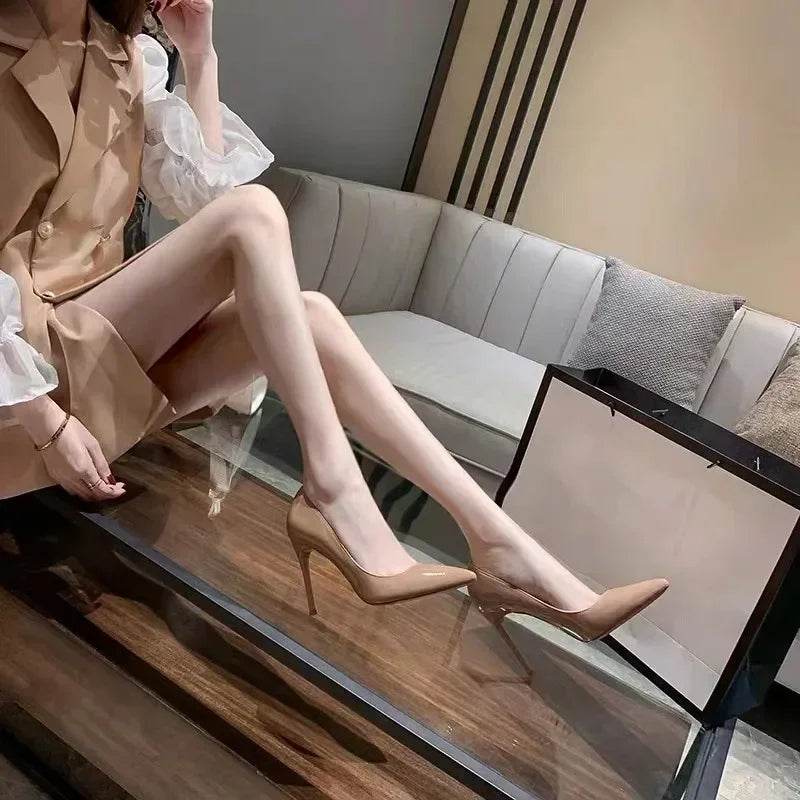 UOSU Black Patent Leather High Heel Pumps - Sexy Pointed Toe Design - Buy Center UK