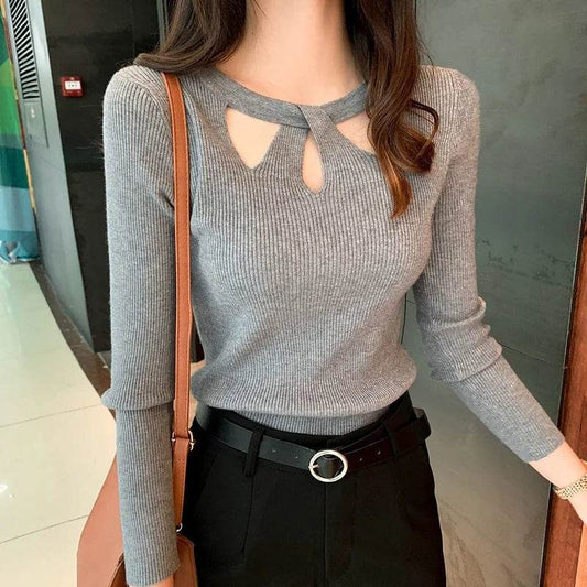 Women's O-neck Stretch Pullover - Sexy Hollow Design for Autumn - Buy Center UK