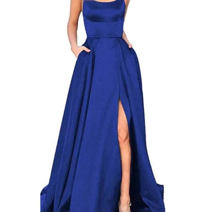 Buy Center Long Backless Satin Dress - Sexy Side Slit Evening Gown - Buy Center UK
