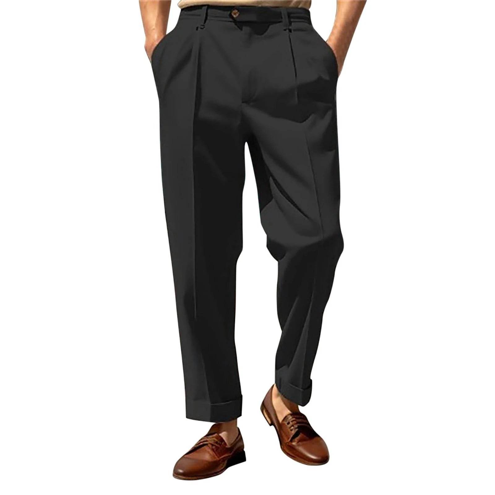 Buy Center Men's Solid Color Suit Pants - Mid Waist Casual Trousers - Buy Center UK