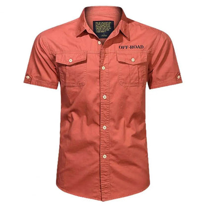 Buy Center Cotton Military Shirt - Slim Fit Short Sleeve with Pockets - Buy Center UK