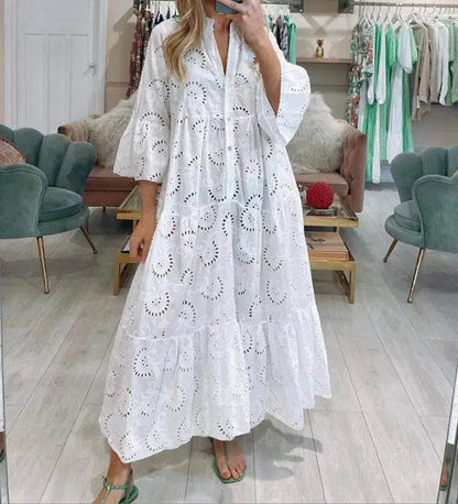Buy Center V-Neck Shirt Dress 2024 - White Flared Sleeves & Lace - Buy Center UK