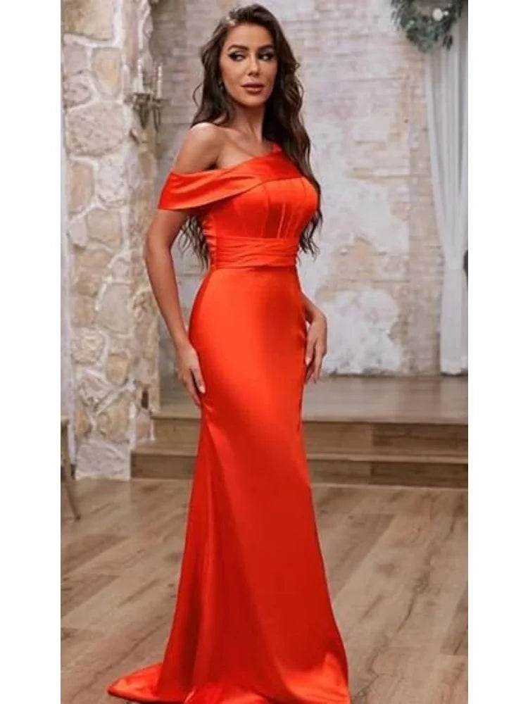 Buy Center Mermaid One Shoulder Satin Bridesmaid Dress - Elegant Gown - Buy Center UK