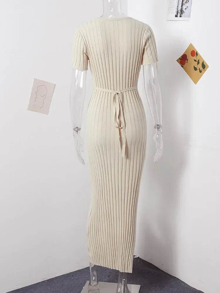 Buy Center Ladies Knitted Short Sleeve Long Dress - Spring Fashion Chic - Buy Center UK