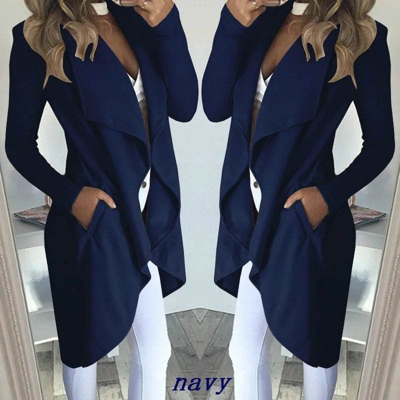 Buy Center Women's Slim Long Trench Coat - Chic Lapel Design - Buy Center UK