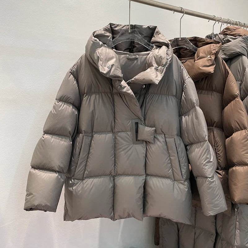 Janveny Women's 90% White Duck Down Jacket - Oversized Puffer Coat - Buy Center UK