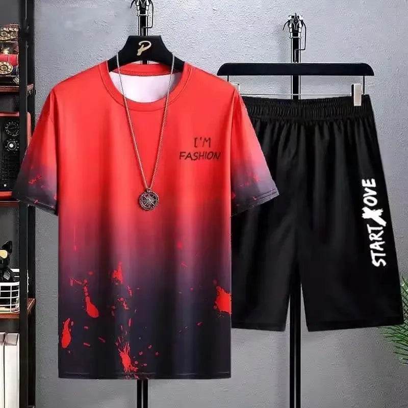 Buy Center Men's Ice Silk T-Shirt & Shorts Set - Gradient Style - Buy Center UK