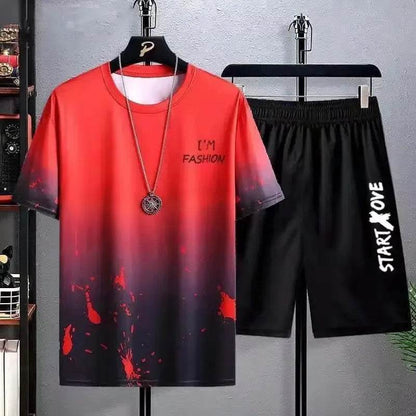Buy Center Men's Ice Silk T-Shirt & Shorts Set - Gradient Style - Buy Center UK