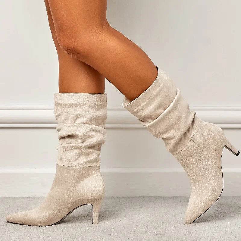 Eilyken Vintage Mid-Calf Booties - Pointed Toe, Thin Low Heels - Buy Center UK