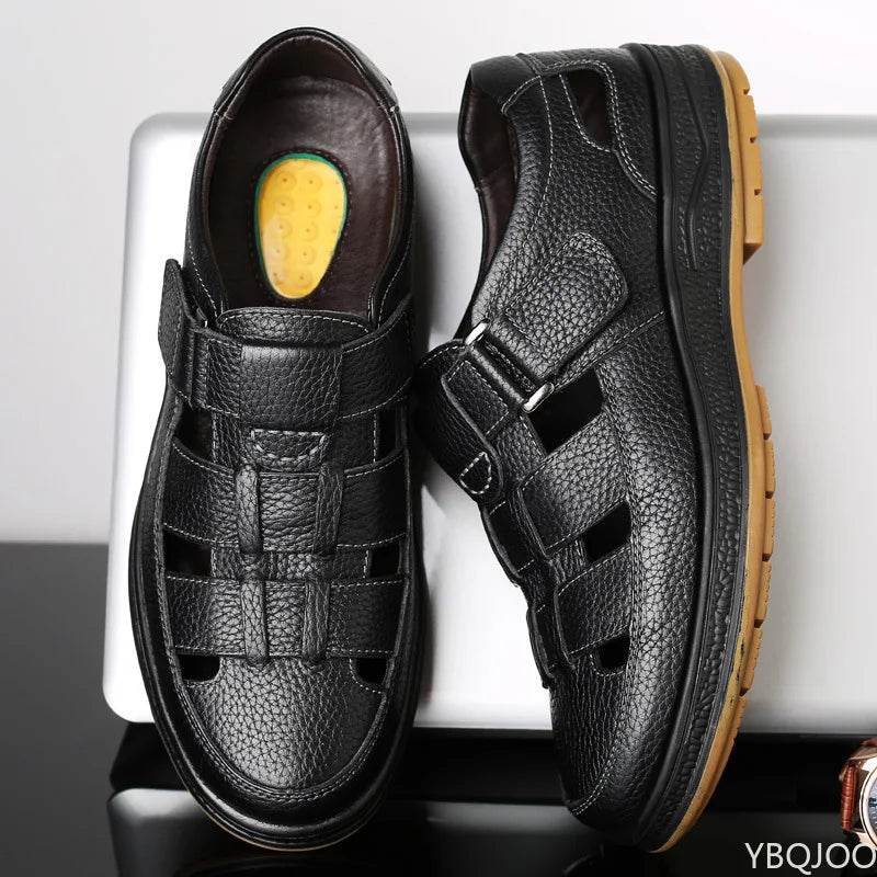 YBQJOO Men's Genuine Leather Sandals - Comfortable Casual Outdoor Shoes - Buy Center UK