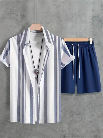 2024 Summer Men's Casual Suit - Striped Shirt & Shorts Set - Buy Center UK