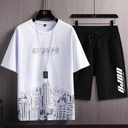 Men's Ice Silk Sports Suit - Stylish Printed Sweatshirt & Joggers - Buy Center UK