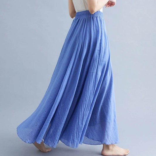 28-Color Mori Girl A-line Skirt - Cotton Linen, Elastic Waist - Buy Center UK