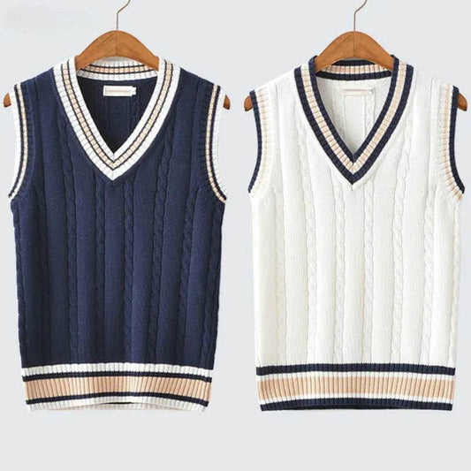 Buy Center Men's Thicken V-neck Sweater Vest - Striped Retro Chic - Buy Center UK
