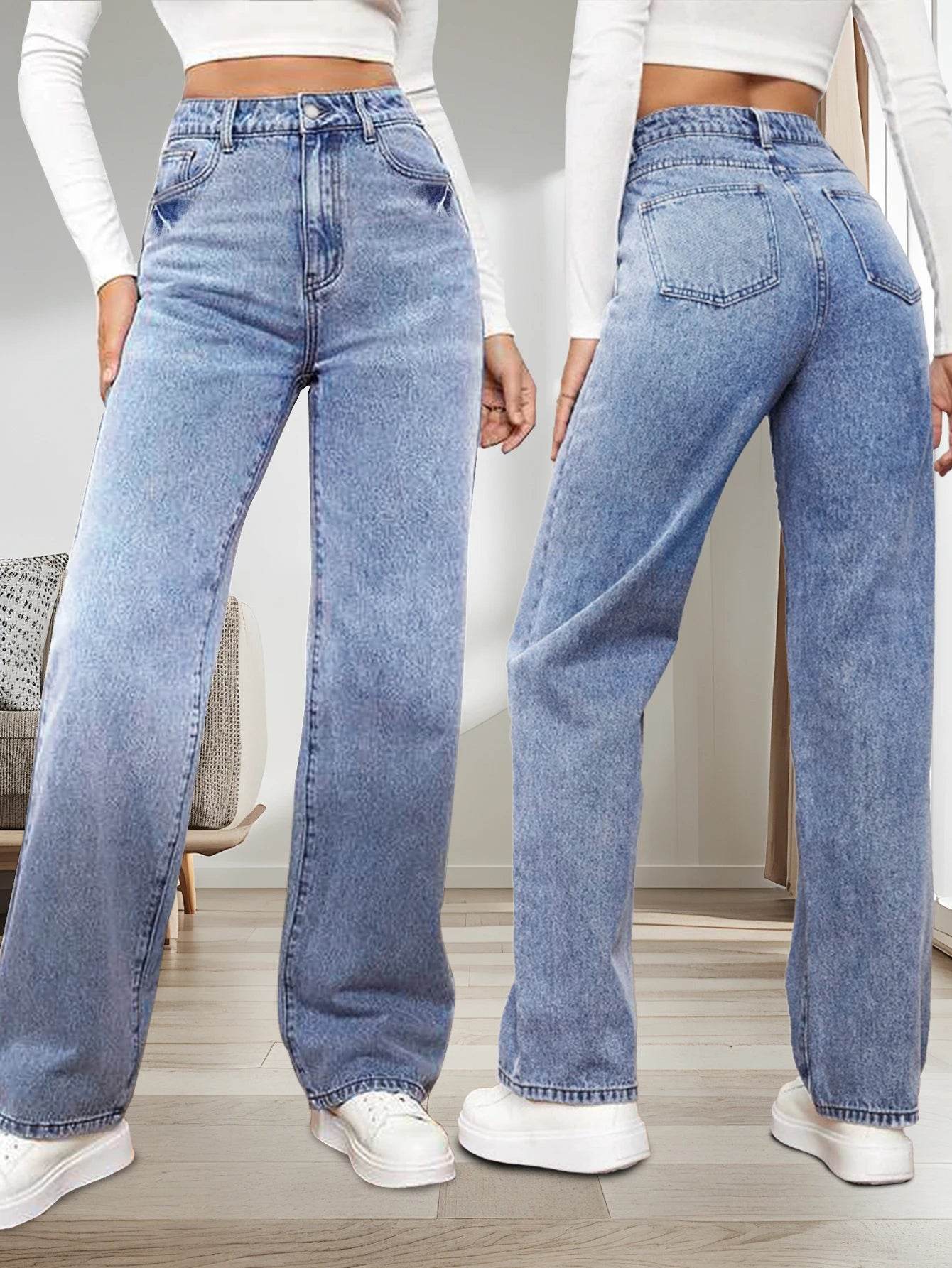 Buy Center Women's Classic Washed Jeans - Loose Straight-Leg Fit - Buy Center UK