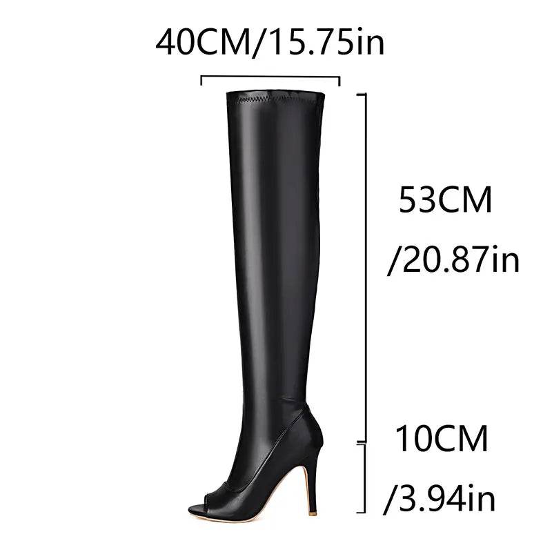 Sexy Peep Toe Over The Knee High Boots - Women's Black & White Heels - Buy Center UK