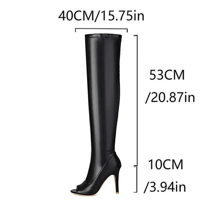 Sexy Peep Toe Over The Knee High Boots - Women's Black & White Heels - Buy Center UK