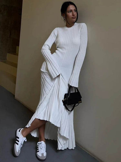 Tossy Lace-Up Knit Maxi Dress - High Waist Autumn Fashion Chic - Buy Center UK