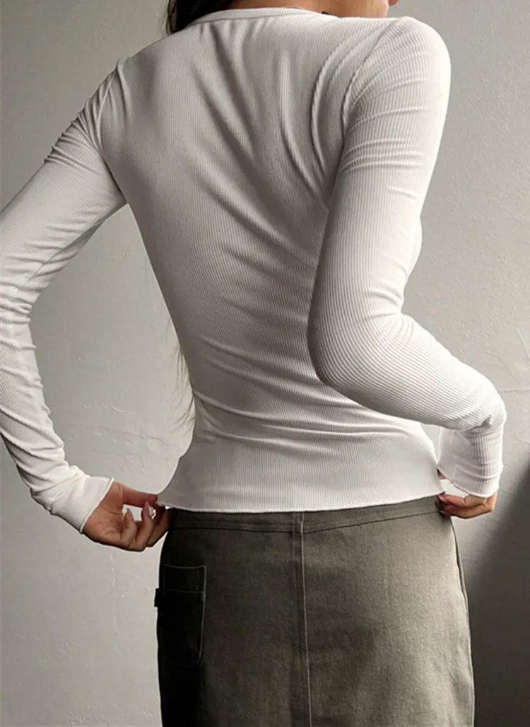 Women's Button Ribbed Pullover Sweater - Slim Fit, Solid Color Style - Buy Center UK