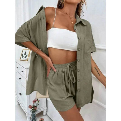 Fashion Black Short Sleeve Shirt & Shorts Set - Women's Summer Outfit - Buy Center UK